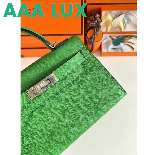 Replica Hermes Women Mini Kelly 20 Bag Epsom Leather Silver Hardware-Bright Green 9