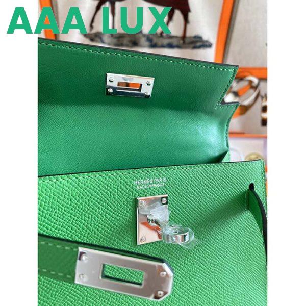 Replica Hermes Women Mini Kelly 20 Bag Epsom Leather Silver Hardware-Bright Green 10
