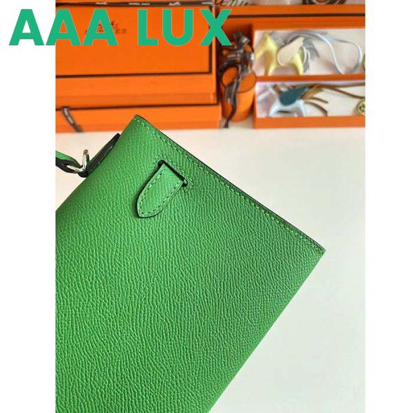 Replica Hermes Women Mini Kelly 20 Bag Epsom Leather Silver Hardware-Bright Green 11
