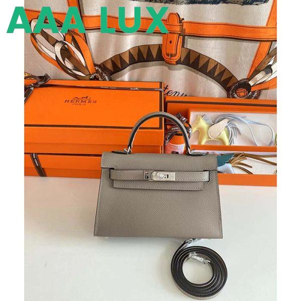 Replica Hermes Women Mini Kelly 20 Bag Epsom Leather Silver Hardware-Grey 3