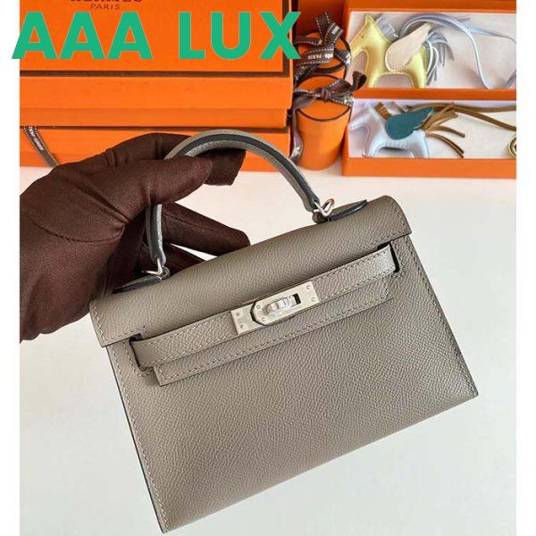 Replica Hermes Women Mini Kelly 20 Bag Epsom Leather Silver Hardware-Grey 4