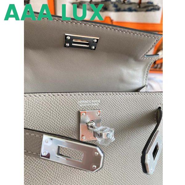 Replica Hermes Women Mini Kelly 20 Bag Epsom Leather Silver Hardware-Grey 10