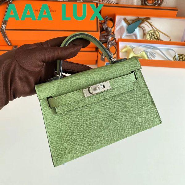 Replica Hermes Women Mini Kelly 20 Bag Epsom Leather Silver Hardware-Light Green 4