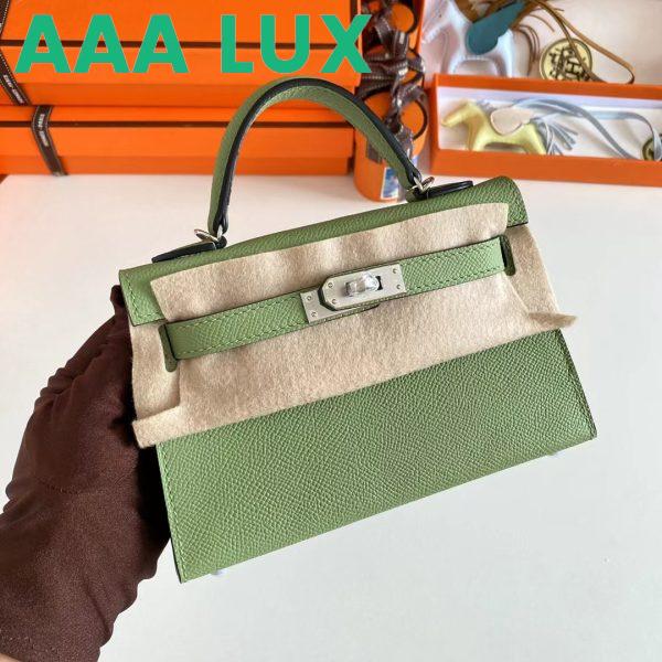 Replica Hermes Women Mini Kelly 20 Bag Epsom Leather Silver Hardware-Light Green 5