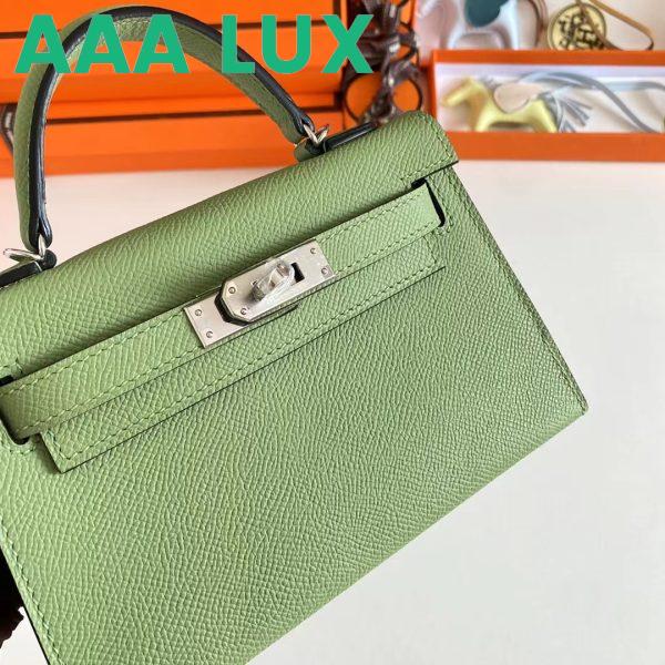 Replica Hermes Women Mini Kelly 20 Bag Epsom Leather Silver Hardware-Light Green 6