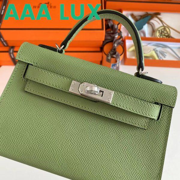 Replica Hermes Women Mini Kelly 20 Bag Epsom Leather Silver Hardware-Light Green 7