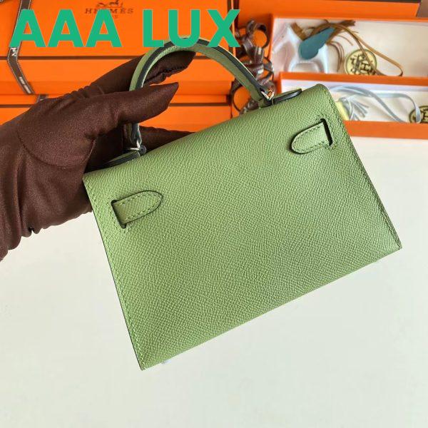 Replica Hermes Women Mini Kelly 20 Bag Epsom Leather Silver Hardware-Light Green 8