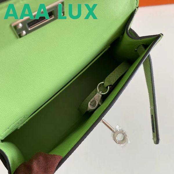 Replica Hermes Women Mini Kelly 20 Bag Epsom Leather Silver Hardware-Light Green 9