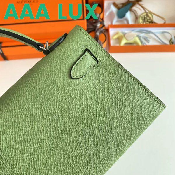 Replica Hermes Women Mini Kelly 20 Bag Epsom Leather Silver Hardware-Light Green 10