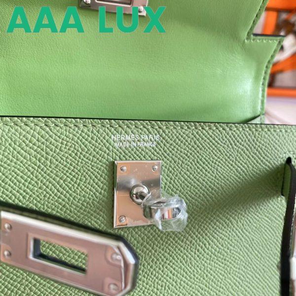 Replica Hermes Women Mini Kelly 20 Bag Epsom Leather Silver Hardware-Light Green 11