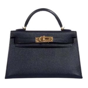 Replica Hermes Women Mini Kelly 20 Bag in Togo Leather with Gold Hardware-Black 2