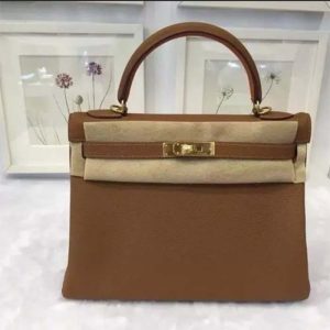 Replica Hermes Women Mini Kelly 20 Bag in Togo Leather with Gold Hardware-Brown 2