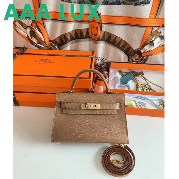 Replica Hermes Women Mini Kelly 20 Bag in Togo Leather with Gold Hardware-Brown 3