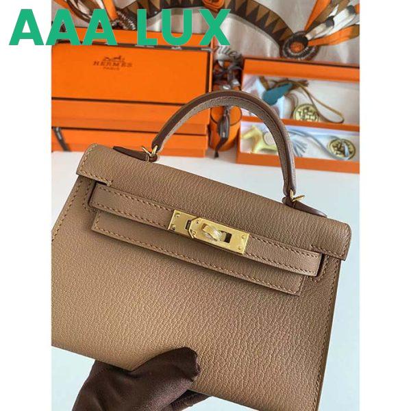Replica Hermes Women Mini Kelly 20 Bag in Togo Leather with Gold Hardware-Brown 4
