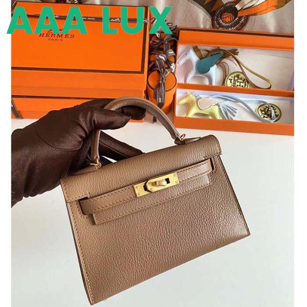 Replica Hermes Women Mini Kelly 20 Bag in Togo Leather with Gold Hardware-Brown 5
