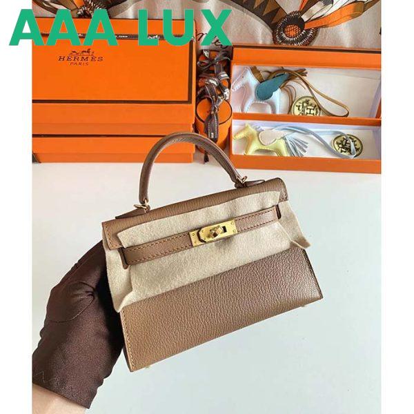 Replica Hermes Women Mini Kelly 20 Bag in Togo Leather with Gold Hardware-Brown 8