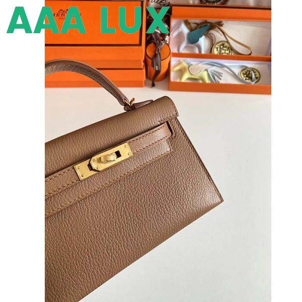 Replica Hermes Women Mini Kelly 20 Bag in Togo Leather with Gold Hardware-Brown 10