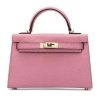 Replica Hermes Women Mini Kelly 20 Bag Suede Leather Gold Hardware-Pink