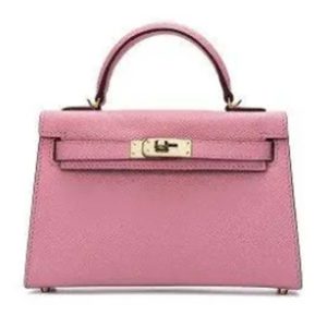 Replica Hermes Women Mini Kelly 20 Bag Suede Leather Gold Hardware-Pink 2