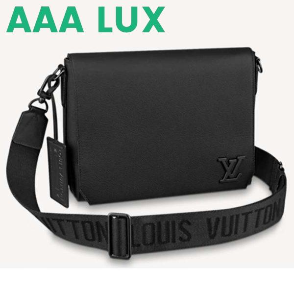 Replica Louis Vuitton LV Aerogram Messenger Black Grained Calf Cowhide Leather Textile Lining