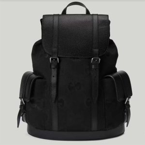 Replica Gucci Unisex Jumbo GG Backpack Black Canvas Leather Cotton Linen
