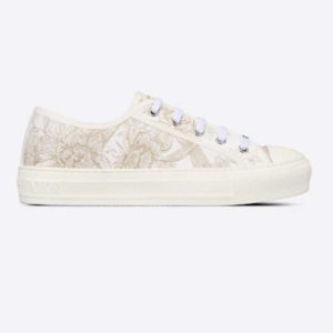 Replica Dior Women Shoes CD Walk’N’Dior Sneaker White Cotton Embroidered Jardin D’Hiver Motif
