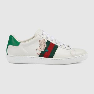 Replica Gucci GG Unisex Ace Sneaker with Kitten White Scrap Less Leather 2