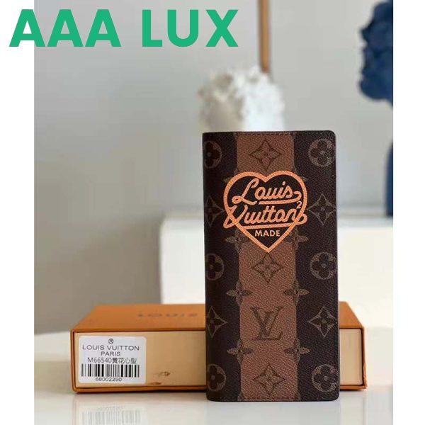 Replica Louis Vuitton LV Unisex Brazza Wallet Monogram Stripes Brown Canvas 3