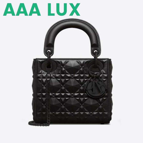 Replica Dior Women Mini Lady Dior Bag Black Cannage Calfskin with Diamond Motif