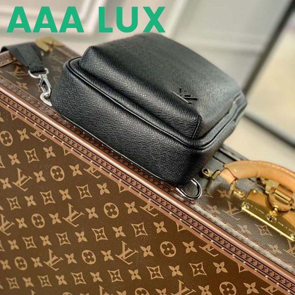 Replica Louis Vuitton LV Unisex Avenue Sling Bag Black Taiga Cowhide Leather 7