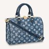 Replica Louis Vuitton LV Women Speedy Bandoulière 25 Handbag Navy Blue Denim Jacquard Calfskin