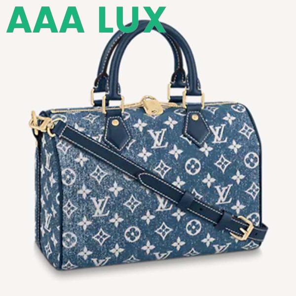 Replica Louis Vuitton LV Women Speedy Bandoulière 25 Handbag Navy Blue Denim Jacquard Calfskin 2