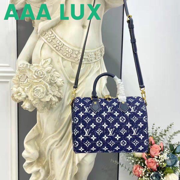 Replica Louis Vuitton LV Women Speedy Bandoulière 25 Handbag Navy Blue Denim Jacquard Calfskin 3
