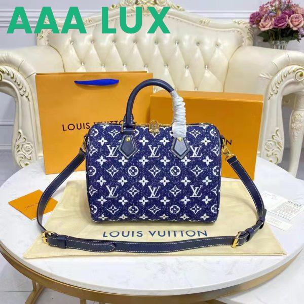 Replica Louis Vuitton LV Women Speedy Bandoulière 25 Handbag Navy Blue Denim Jacquard Calfskin 4
