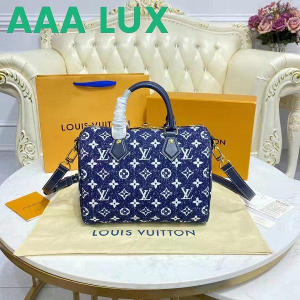 Replica Louis Vuitton LV Women Speedy Bandoulière 25 Handbag Navy Blue Denim Jacquard Calfskin 5