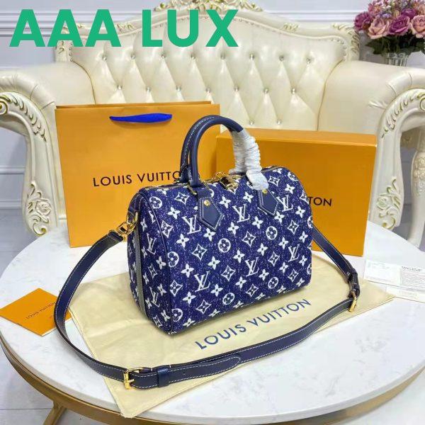 Replica Louis Vuitton LV Women Speedy Bandoulière 25 Handbag Navy Blue Denim Jacquard Calfskin 6