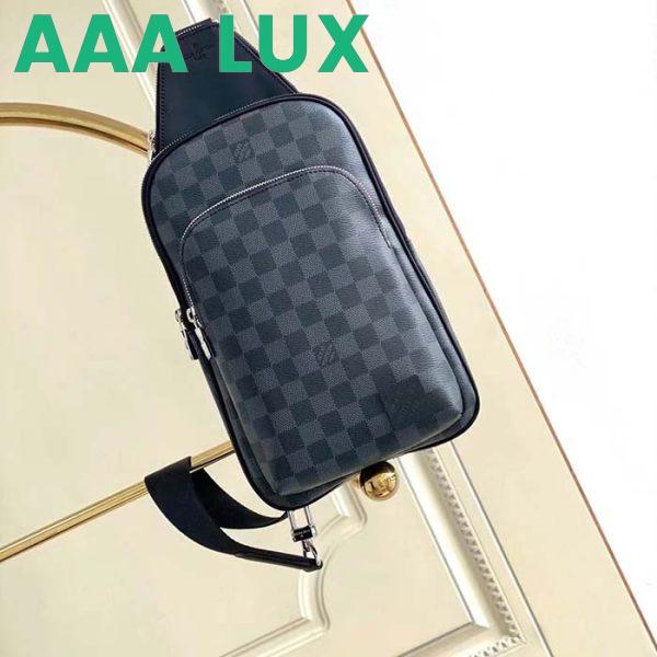 Replica Louis Vuitton LV Unisex Avenue Sling Bag Grey Damier Graphite Coated Canvas Cowhide 3