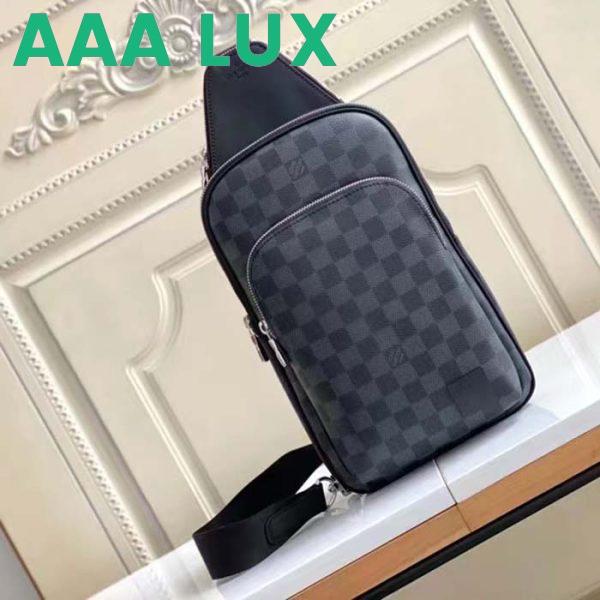 Replica Louis Vuitton LV Unisex Avenue Sling Bag Grey Damier Graphite Coated Canvas Cowhide 4