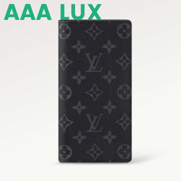 Replica Louis Vuitton LV Unisex Brazza Wallet Black Grey Monogram Eclipse Canvas