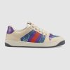 Replica Gucci GG Unisex Screener Sneaker with Web Ivory Scrap Less Leather-Blue