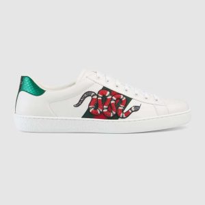 Replica Gucci Men Ace Embroidered Sneaker with Embroidered Kingsnake Appliqué-White