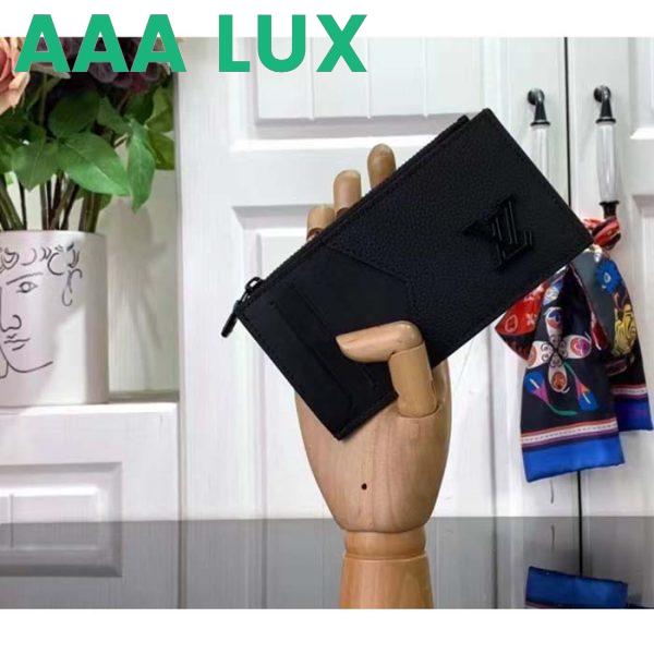 Replica Louis Vuitton LV Unisex Coin Card Holder Black Cowhide Leather 4 Card Slots 4