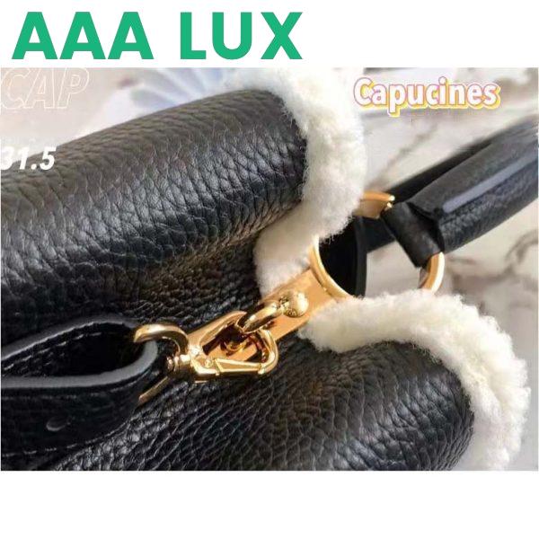 Replica Louis Vuitton LV Women Capucines MM Bag Black Taurillon Leather Shearling Cowhide 7