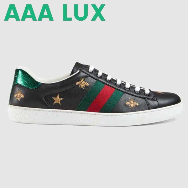 Replica Gucci Men’s Ace Embroidered Sneaker in Black Leather with Bees and Stars