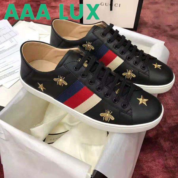 Replica Gucci Men’s Ace Embroidered Sneaker in Black Leather with Bees and Stars 3