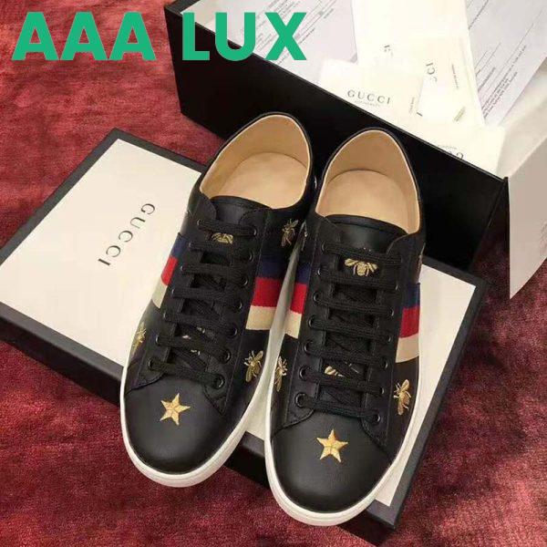 Replica Gucci Men’s Ace Embroidered Sneaker in Black Leather with Bees and Stars 4