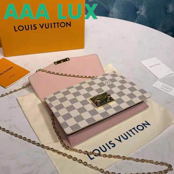 Replica Louis Vuitton LV Unisex Croisette Chain Wallet Rose Ballerine Pink Damier Azur Coated Canvas 7
