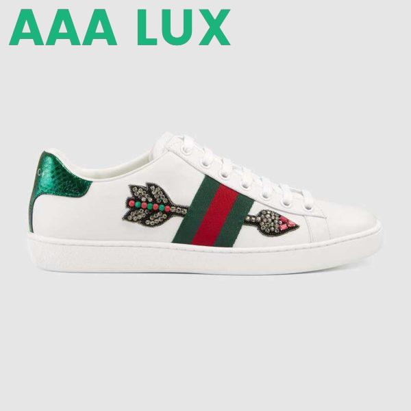 Replica Gucci Unisex Ace Embroidered Sneaker with Arrow Appliqués-White