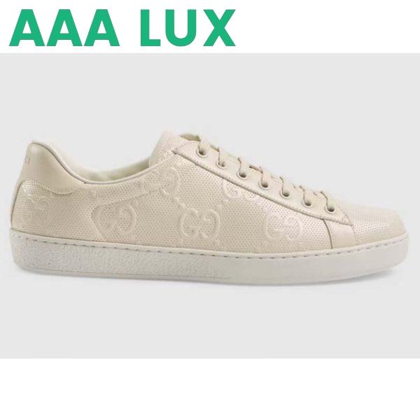 Replica Gucci Unisex Ace GG Embossed Sneaker White GG Embossed Leather Rubber Sole