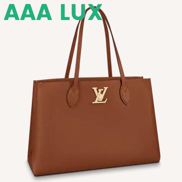 Replica Louis Vuitton LV Women Lockme Shopper Chataigne Brown Grained Calf Leather